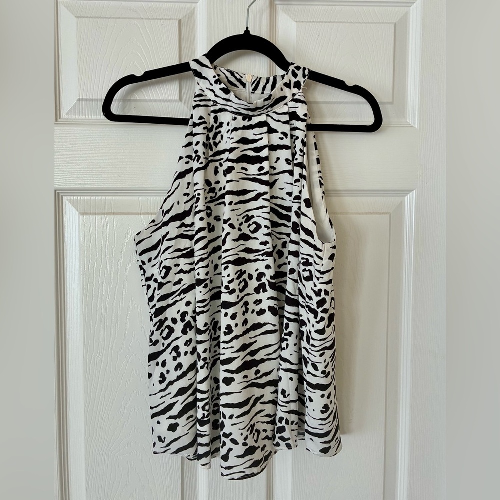 Women's OnTwelfth Black and White Animal Print Halter Top Large